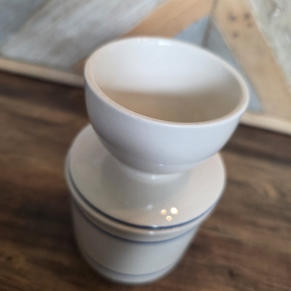 Norpro Stoneware Butter Keeper Ceramic Ivory & Blue Stripe Butter Bell Storage - Picture 4 of 8